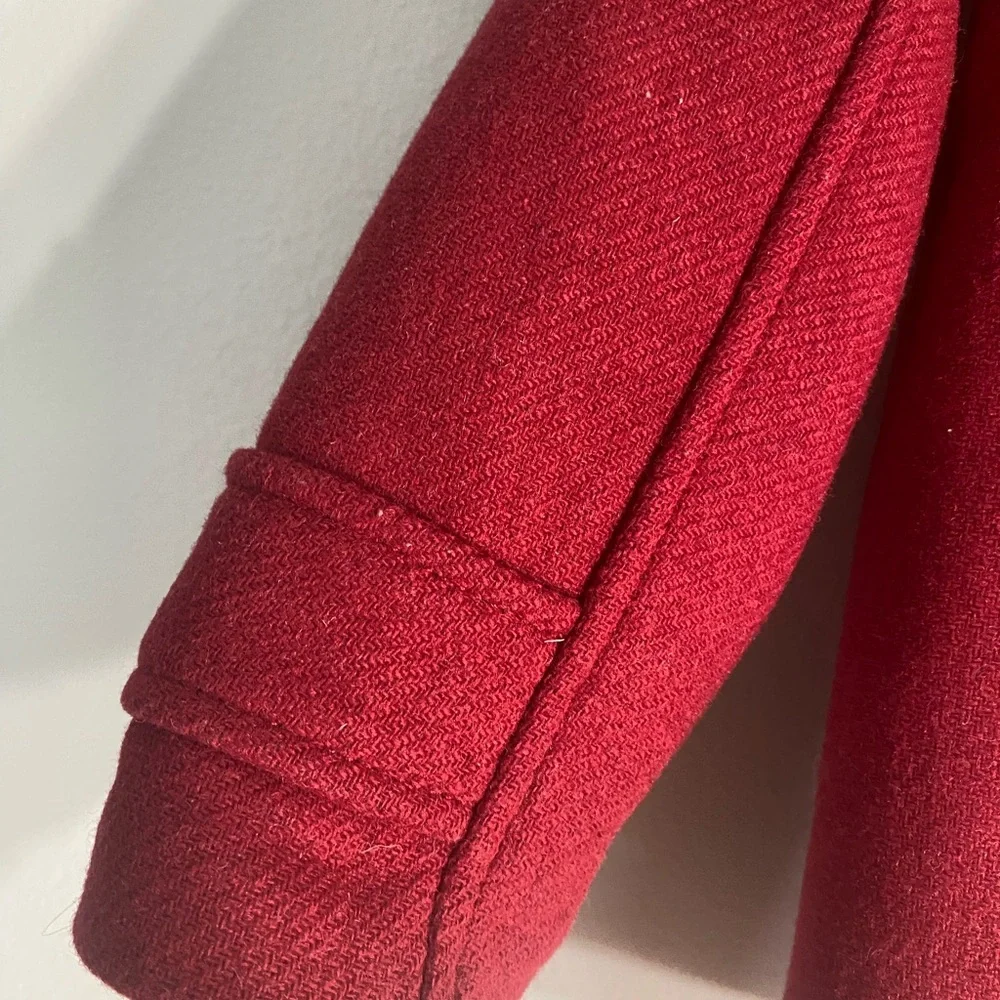 Zara‎ Girls Soft Collection Wool Blend Red Wine Pea Coat Faux Fur Hood Sz 9/10